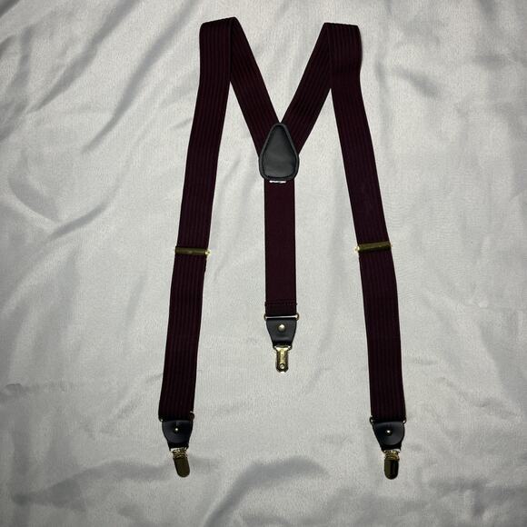 Gillmons Suspenders Maroon Red Clip On Leather Holiday Festive Christmas - Picture 1 of 4